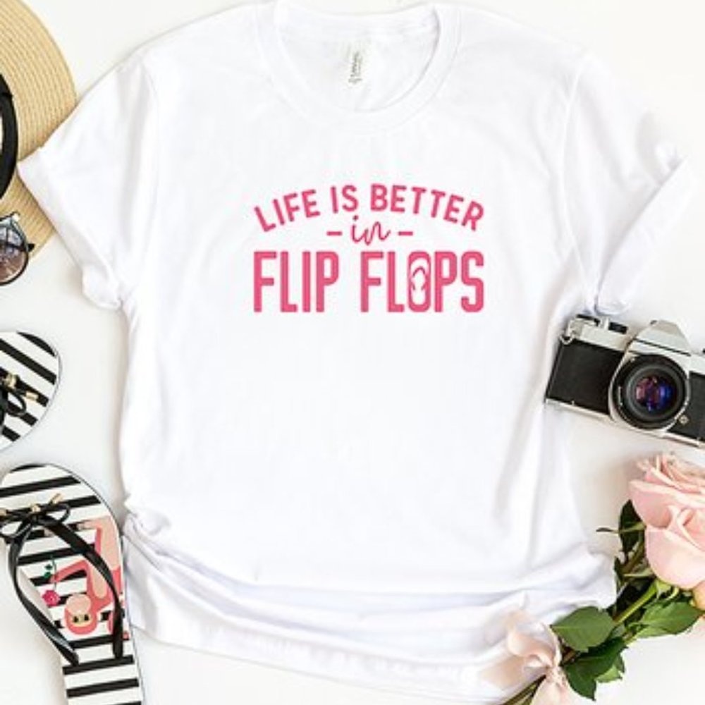 Simply Sage Market | White & Pink 'Life Is Better in Flip Flops' Crewnec…